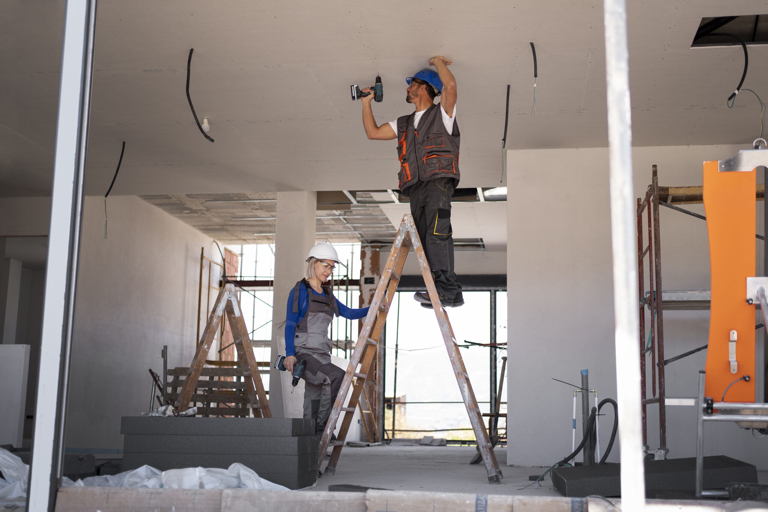 Home Repair 64 full shot man woman standing ladder scaled